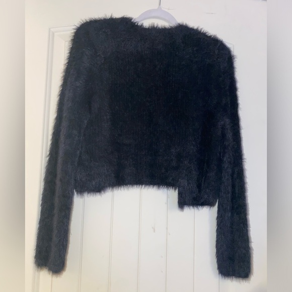 Allie Rose Long sleeve fuzzy black crop button cardigan - Picture 7 of 9